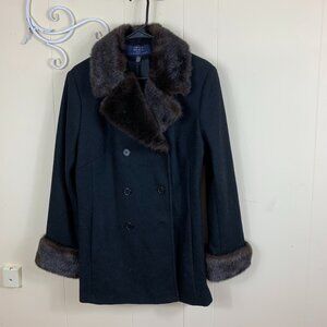 Crazy Horse Elegant Faux Fur Black Women's Coat Size Large